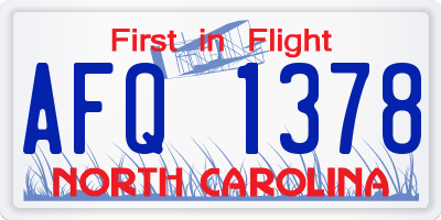 NC license plate AFQ1378