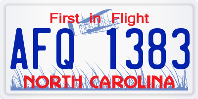 NC license plate AFQ1383