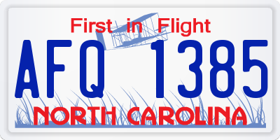NC license plate AFQ1385