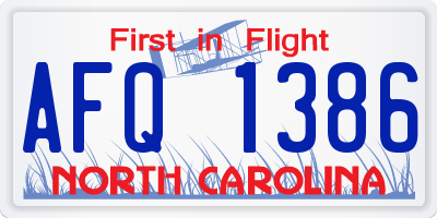 NC license plate AFQ1386