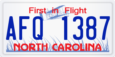 NC license plate AFQ1387