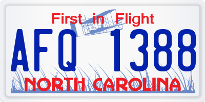 NC license plate AFQ1388