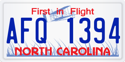 NC license plate AFQ1394