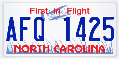 NC license plate AFQ1425