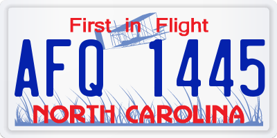 NC license plate AFQ1445