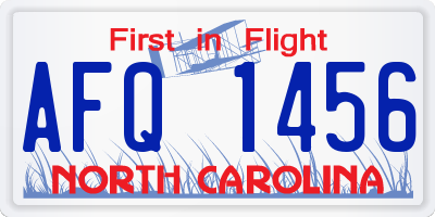 NC license plate AFQ1456