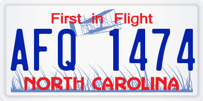 NC license plate AFQ1474