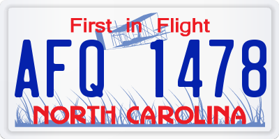 NC license plate AFQ1478