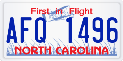 NC license plate AFQ1496