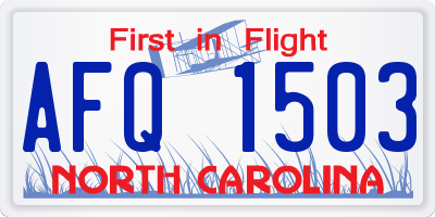 NC license plate AFQ1503