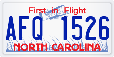 NC license plate AFQ1526
