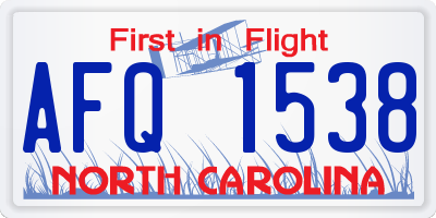 NC license plate AFQ1538