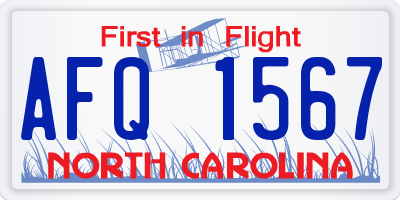 NC license plate AFQ1567