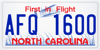 NC license plate AFQ1600