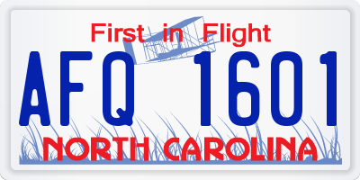 NC license plate AFQ1601