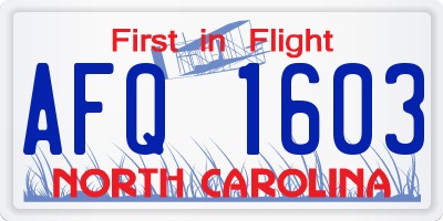 NC license plate AFQ1603
