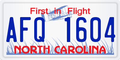 NC license plate AFQ1604