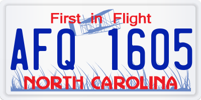 NC license plate AFQ1605