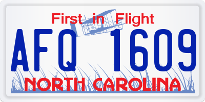 NC license plate AFQ1609