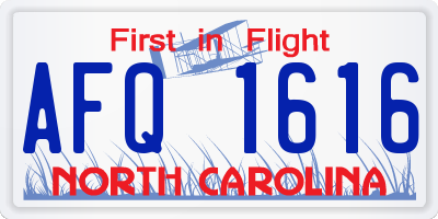 NC license plate AFQ1616