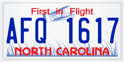 NC license plate AFQ1617