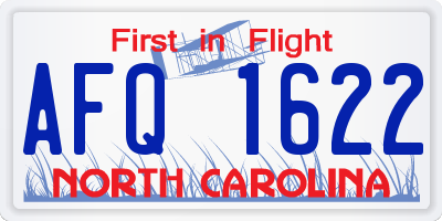 NC license plate AFQ1622