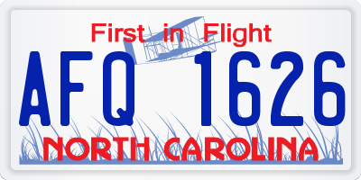 NC license plate AFQ1626