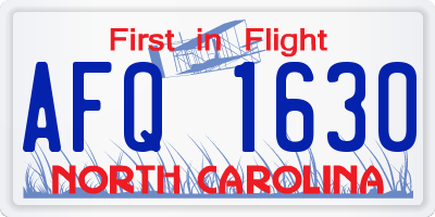 NC license plate AFQ1630