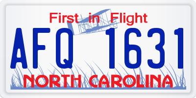 NC license plate AFQ1631