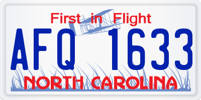 NC license plate AFQ1633
