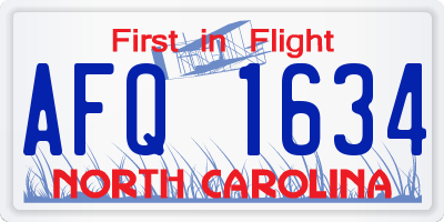 NC license plate AFQ1634