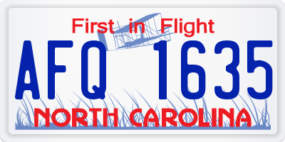NC license plate AFQ1635