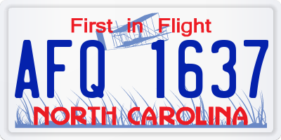 NC license plate AFQ1637