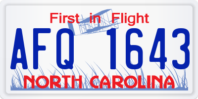 NC license plate AFQ1643