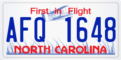 NC license plate AFQ1648