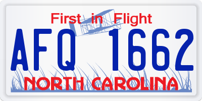 NC license plate AFQ1662
