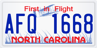 NC license plate AFQ1668
