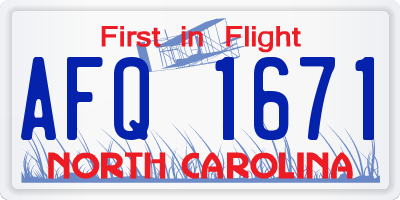 NC license plate AFQ1671