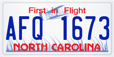 NC license plate AFQ1673
