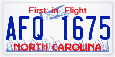 NC license plate AFQ1675