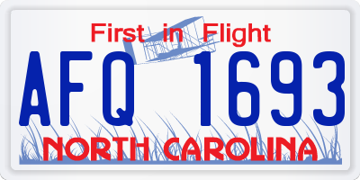 NC license plate AFQ1693