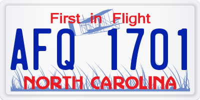 NC license plate AFQ1701