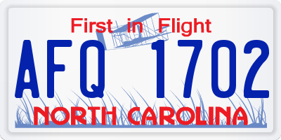 NC license plate AFQ1702