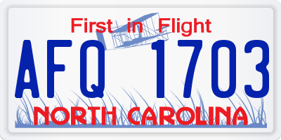 NC license plate AFQ1703