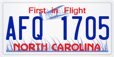 NC license plate AFQ1705
