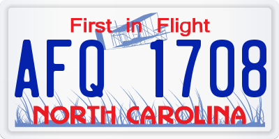 NC license plate AFQ1708