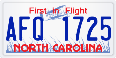 NC license plate AFQ1725