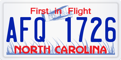 NC license plate AFQ1726