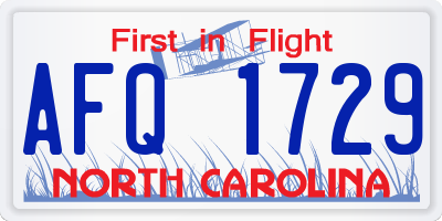 NC license plate AFQ1729
