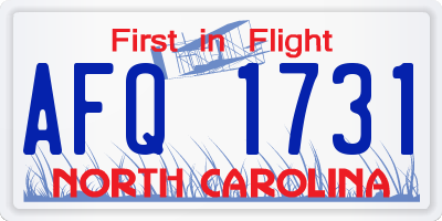NC license plate AFQ1731
